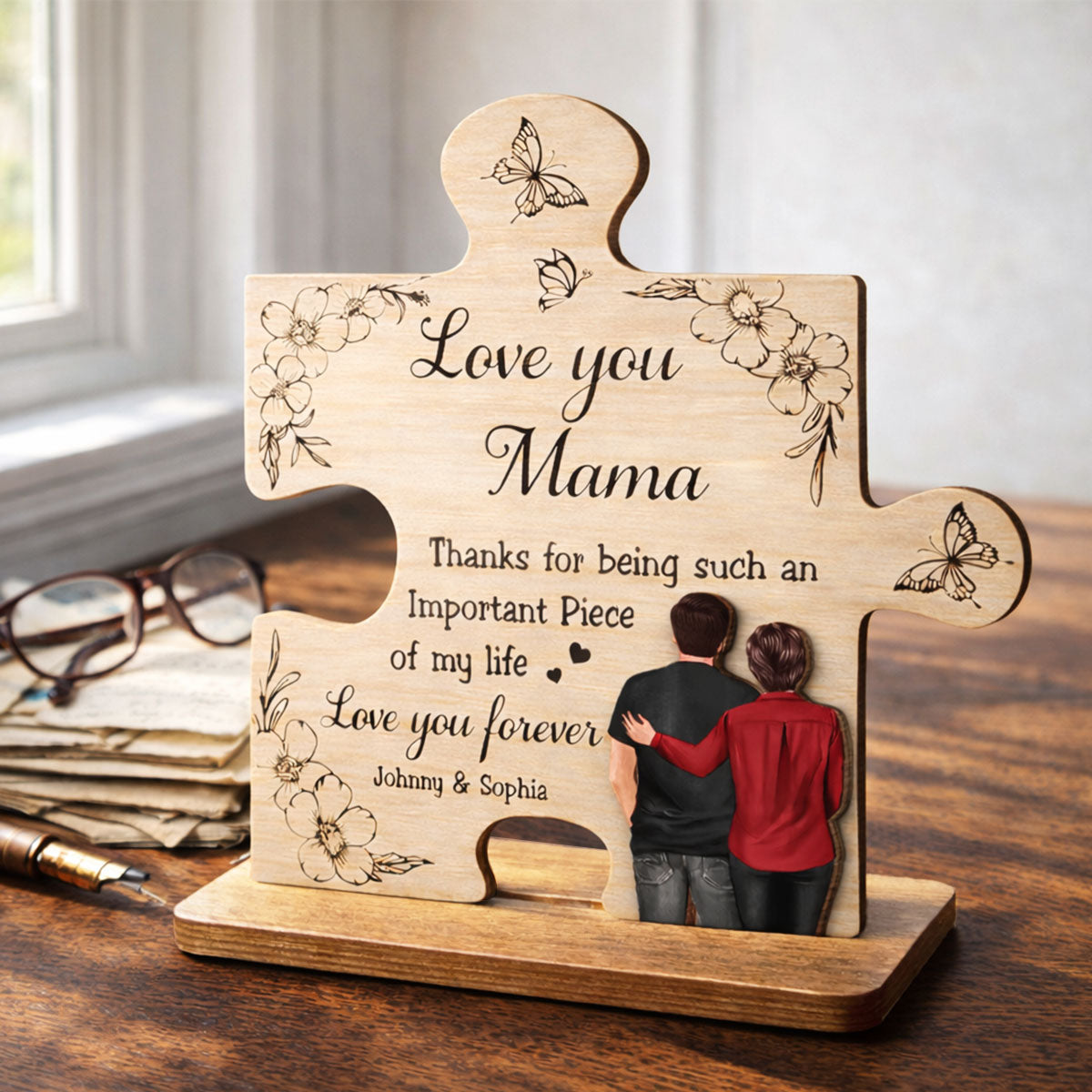 Thank You for Being Such an Important Piece of My Life Mom - Personalized 2-Layered Wooden Plaque - Heartfelt Gift for Mom