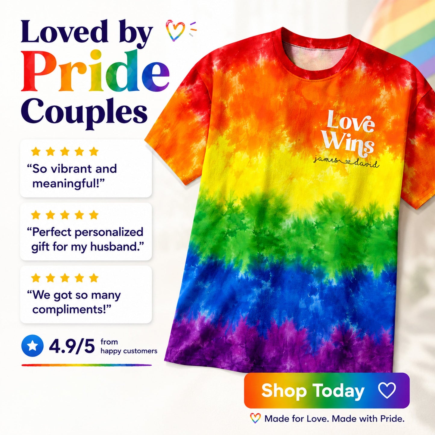 Love Wins Rainbow Tie Dye Pride Theme - Personalized Shirt - Pride Month Keepsake