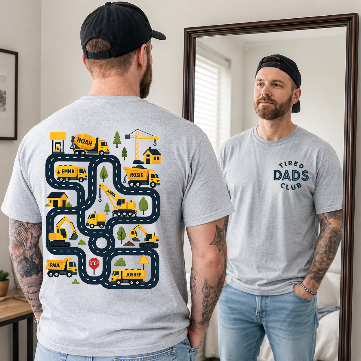 Tired Dads Club Construction Car Track Massage - Personalized Shirt - Funny Father's Day Gift For Dad, Husband