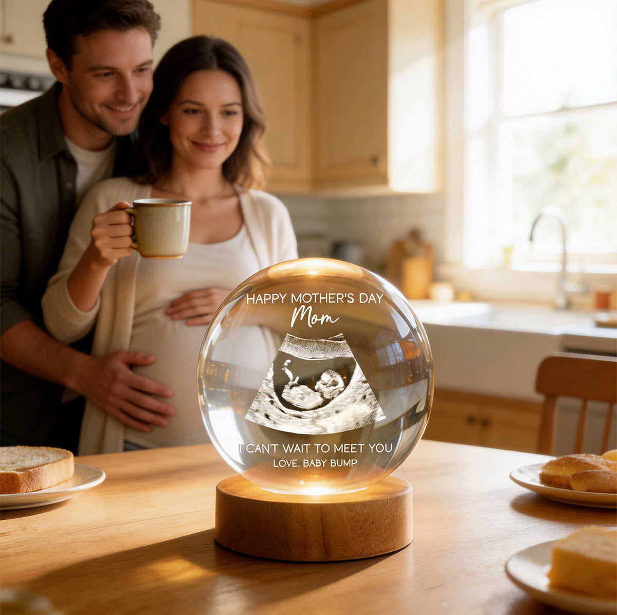 Happy Mother's Day From The Bump Custom Photo - Personalized Crystal Ball LED Night Light - First Mother's Day Gift For Pregnancy Mom