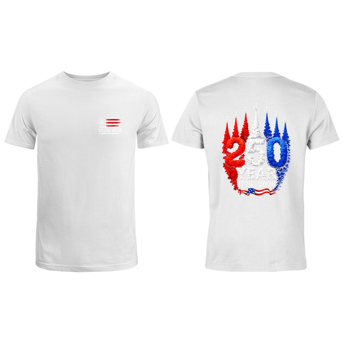 250 Years American Flag Red White Blue Jet Smoke Custom Name - Personalized Shirt - United States 250th Anniversary USA Patriotic