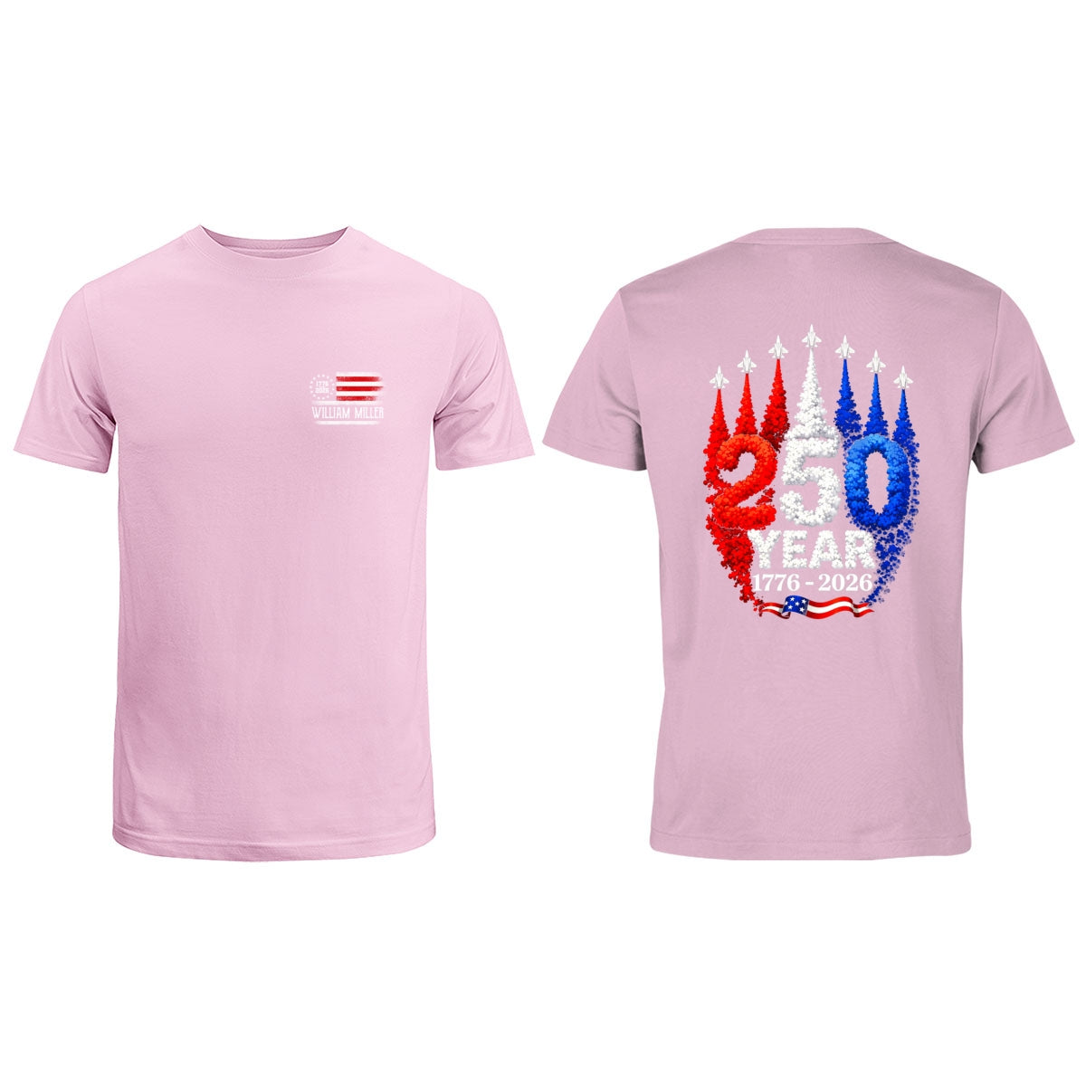 250 Years American Flag Red White Blue Jet Smoke Custom Name - Personalized Shirt - United States 250th Anniversary USA Patriotic