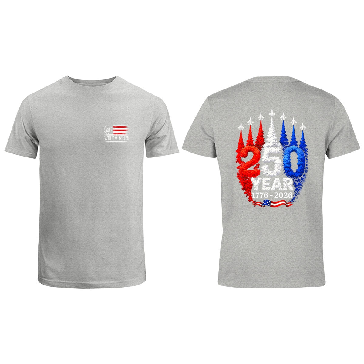 250 Years American Flag Red White Blue Jet Smoke Custom Name - Personalized Shirt - United States 250th Anniversary USA Patriotic