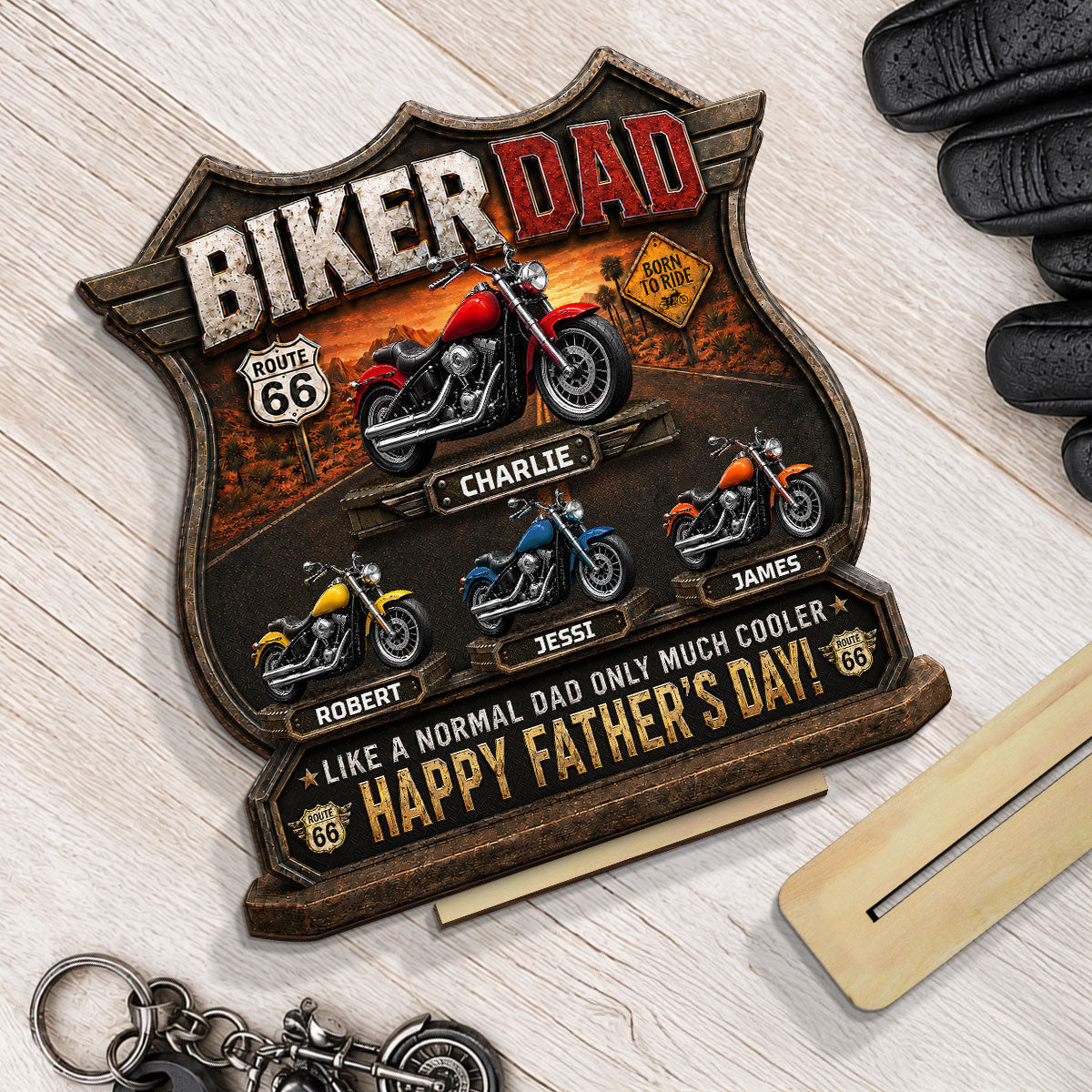 Biker Dad Cooler Dad - Personalized 2-Layered Wooden Plaque -  Gift For Dad, Husband, Grandpa, Bikers