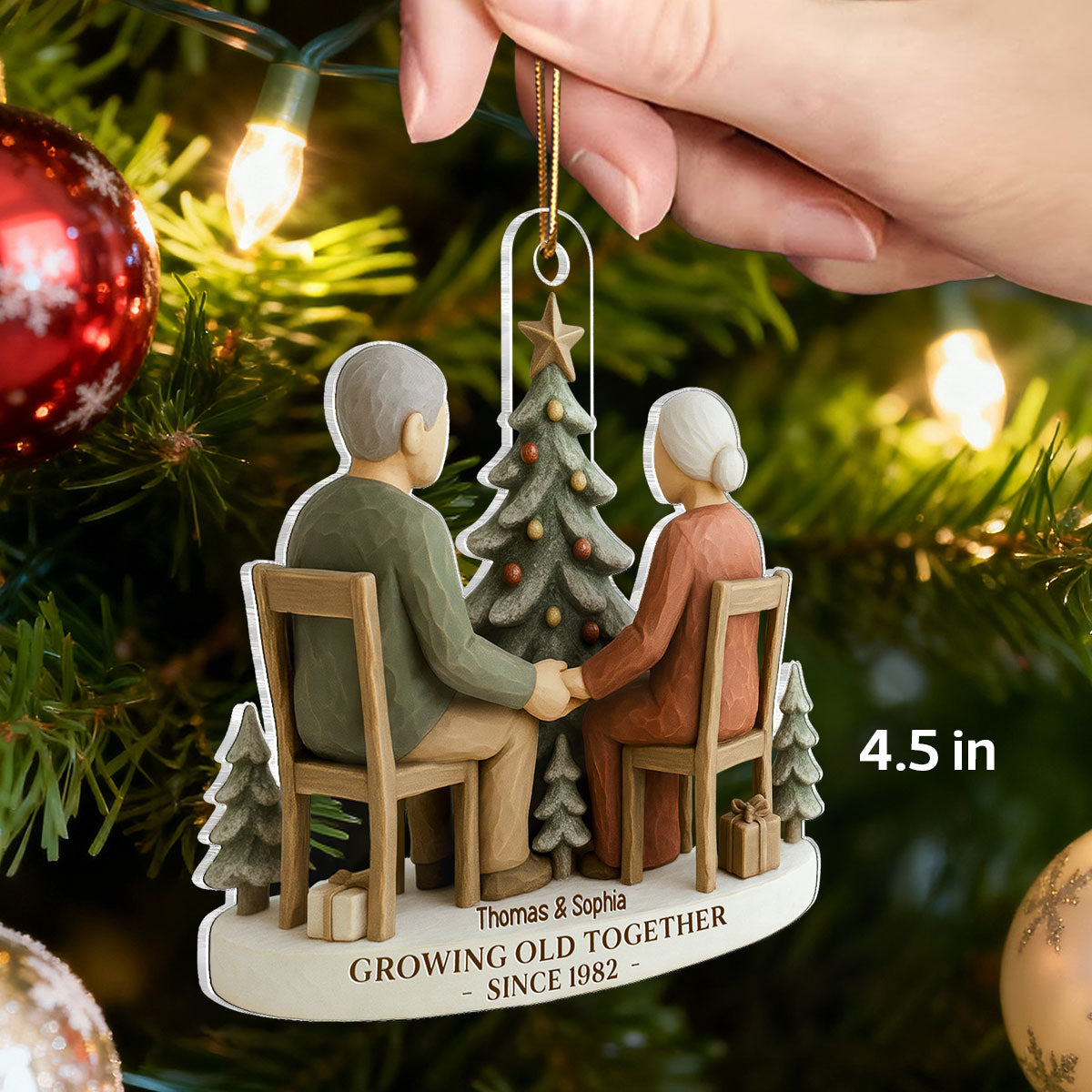 3D Effect Old Couple Growing Old Together - Personalized Acrylic Ornament