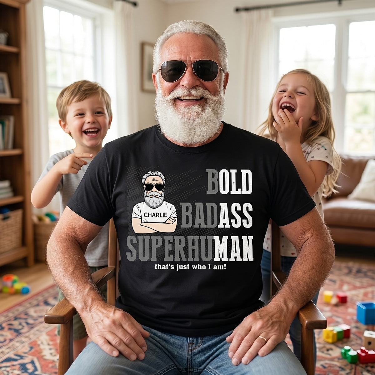 Bold Badass Superhuman Old Man - Personalized Shirt - Funny Father's Day Gift For Husband, Dad, Grandpa