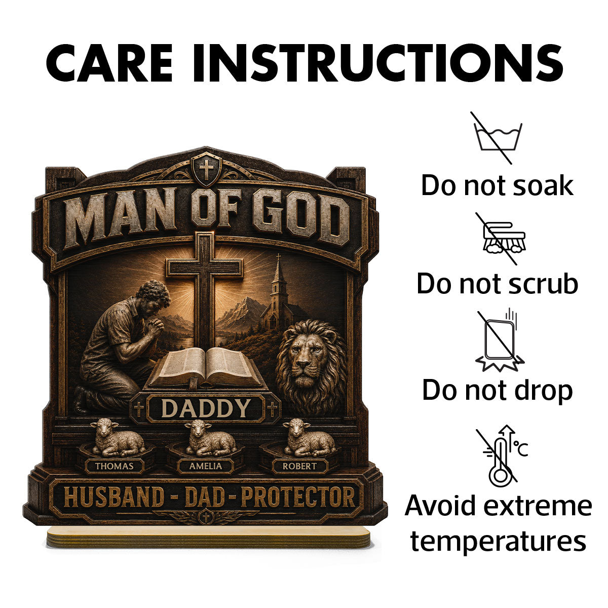 Man Of God - Personalized 2-Layered Wooden Plaque -  Gift For Dad, Husband, Grandpa, Christian Dad