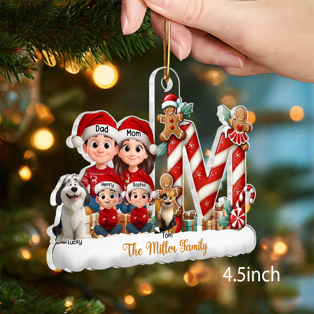 Candy Cane Alphabet Custom Initial Family Name - Personalized Acrylic Ornament - Christmas Gift for Family