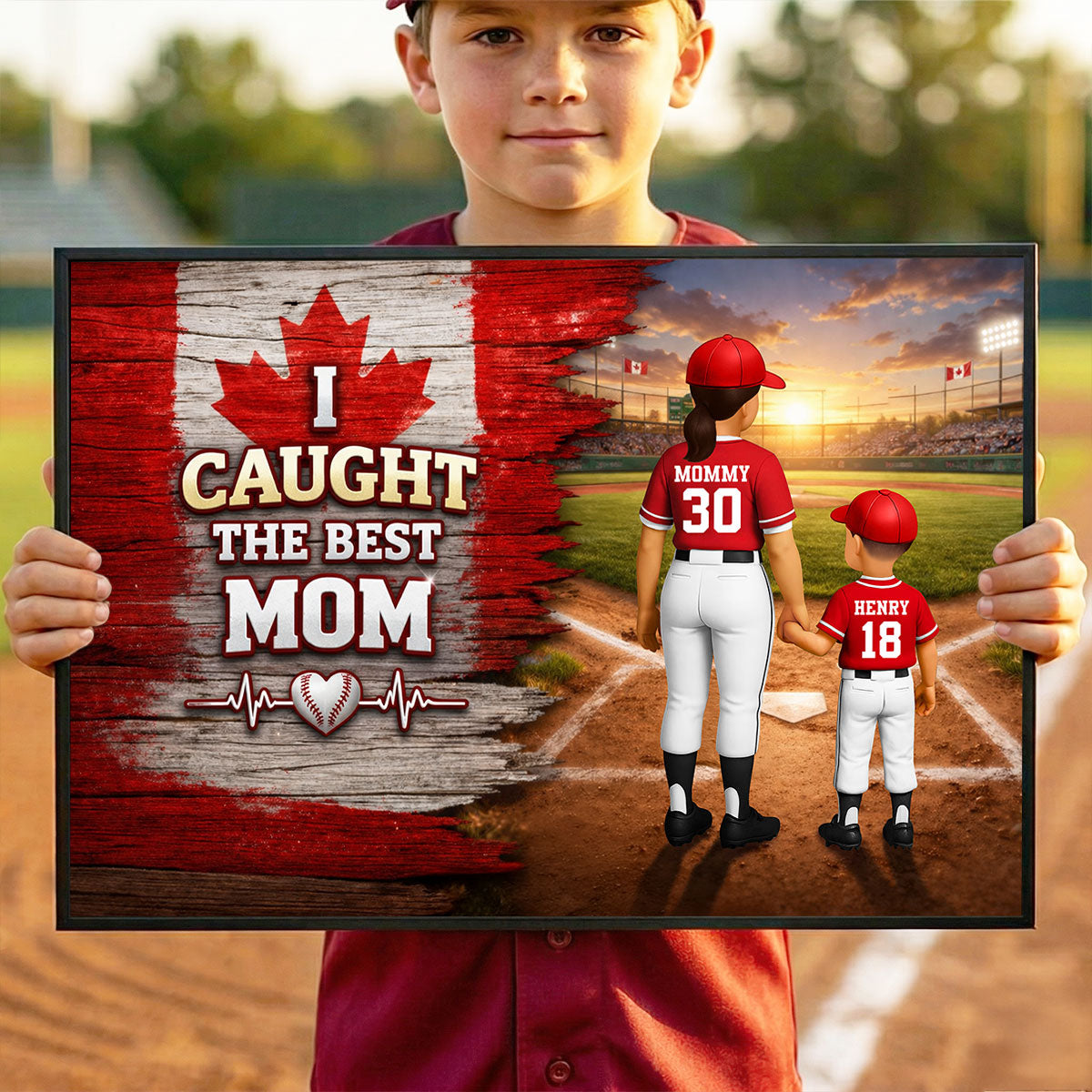 Baseball Mom And Kids Nation Flag - Personalized Poster - Gift For Baseball Mom, Gift For Wife