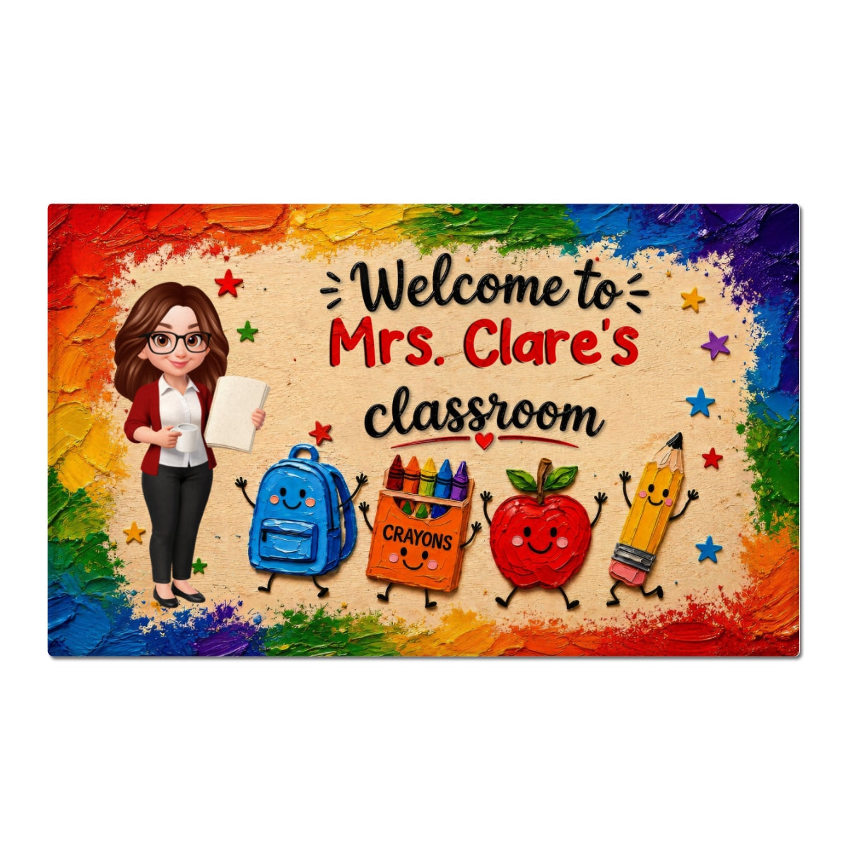 Cute Things Welcome Teacher Class Impasto Brushstroke - Personalized Doormat