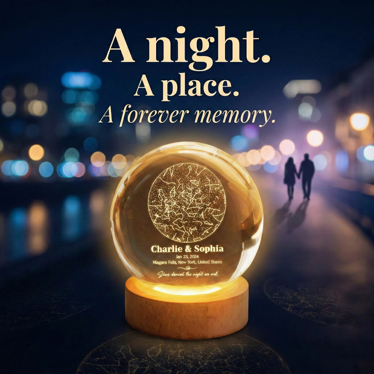 The Night We Met Star Map - Personalized Crystal Ball Night Light - Gift for Couple