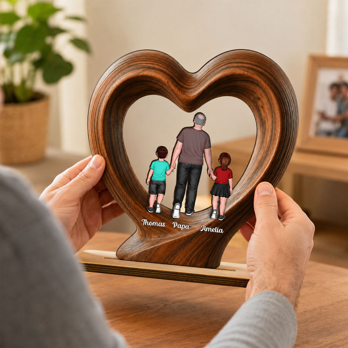 Dad Grandpa Walking With Children - Personalized 2-Layered Wooden Plaque -  Gift for Husband