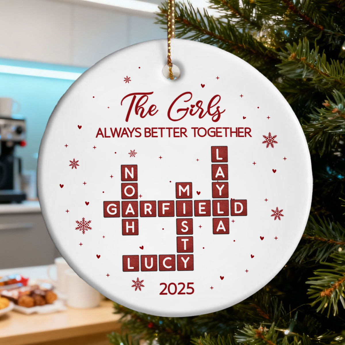 The Girls Always Better Together Festive Crossword Puzzle Art - Personalized Ceramic Ornament - Christmas Gift For Besties