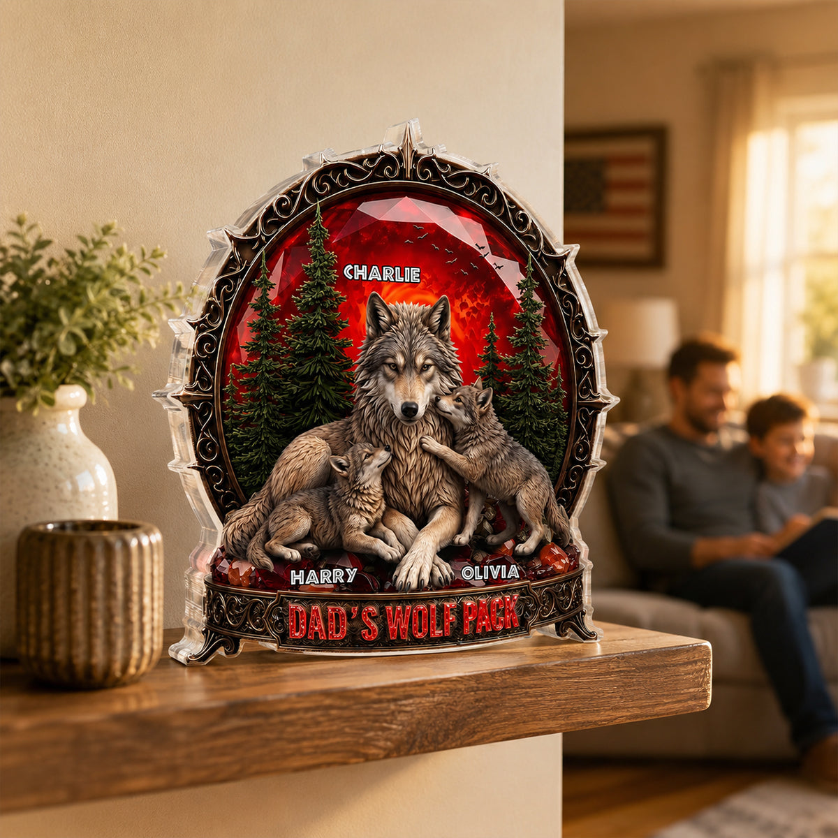 Papa's Wolf Pack - Personalized Acrylic Block Plaque -  Gift for Dad, Husband