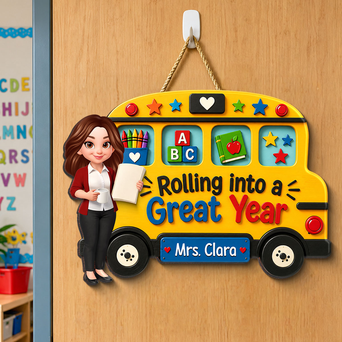 Rolling Into A Great Year Teacher - Personalized Wood Sign - Back To School Gift For Teacher, Classroom Decor