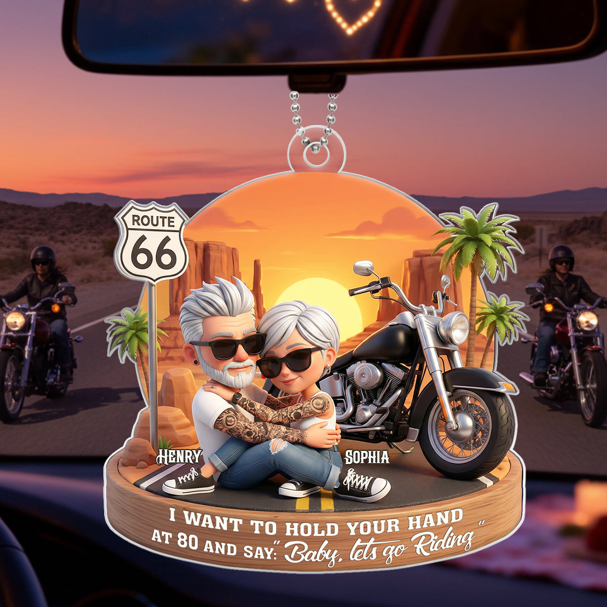 3D Effect Old Couple Baby Let's Go Riding  - Personalized Acrylic Car Hanger - Sentimental Gift for him, for her