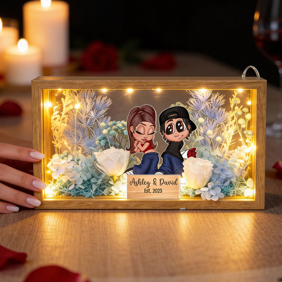Eternal Love Y2K Couple - Personalized DIY Flower Shadow Box LED Night Light - Valentine's Day Gift, Anniversary Gift, Wedding Gift For Couple, For Him, For Her