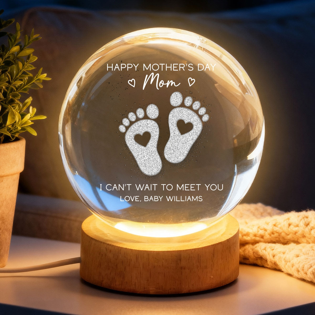 Happy Mother's Day From The Bump - Personalized Crystal Ball LED Night Light - First Mother's Day For Pregnancy Mom
