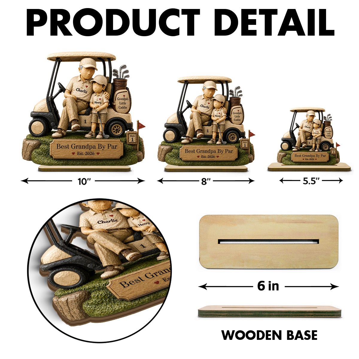 Best Grandpa By Par And Little Caddie - Personalized 2-Layered Wooden Plaque - Heartfelt Gift For Dad, Grandpa, Husband