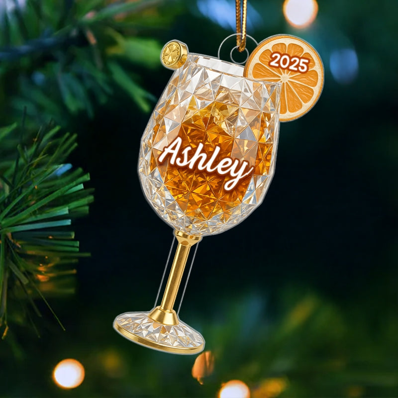 Handblown Glass Aperol Spritz Crystal Effect - Personalized Acrylic Ornament - Unique Christmas Gift For Besties, Cocktail Lover