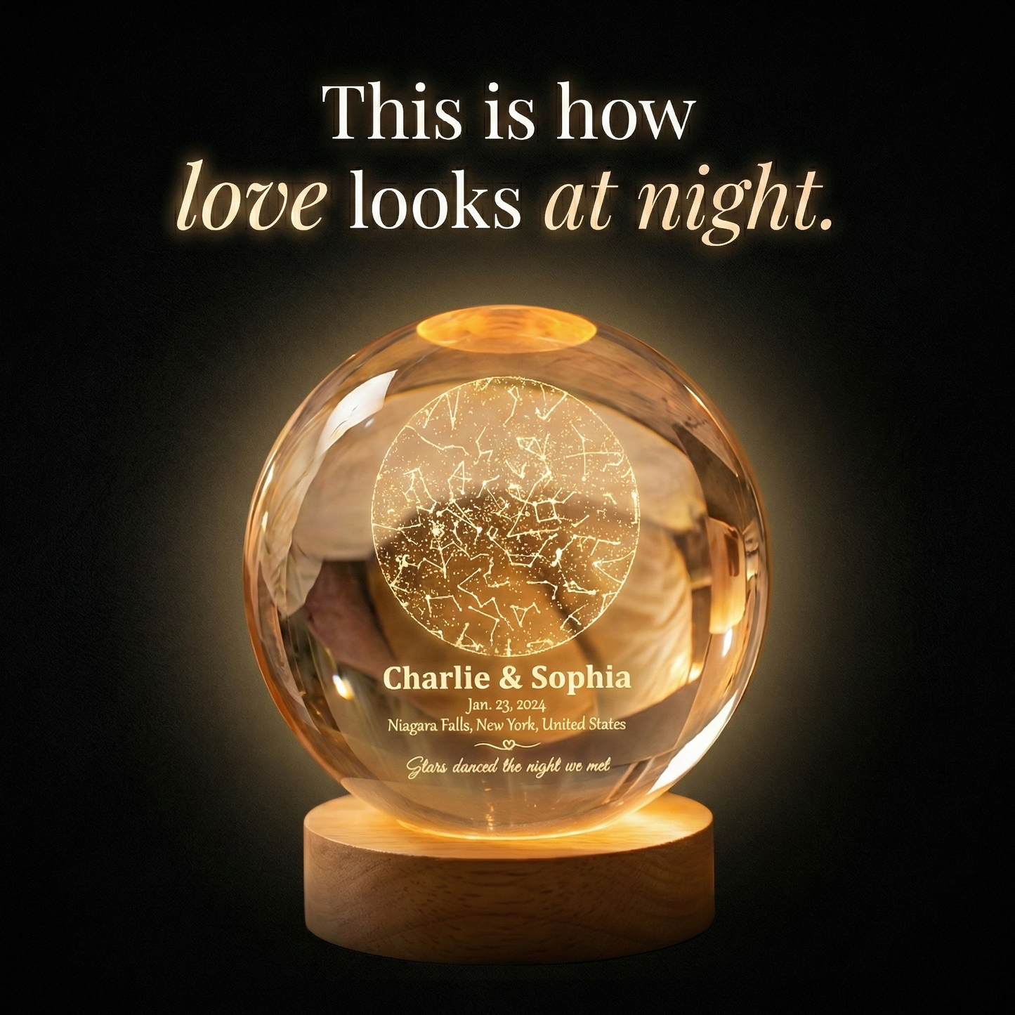 The Night We Met Star Map - Personalized Crystal Ball Night Light - Gift for Couple