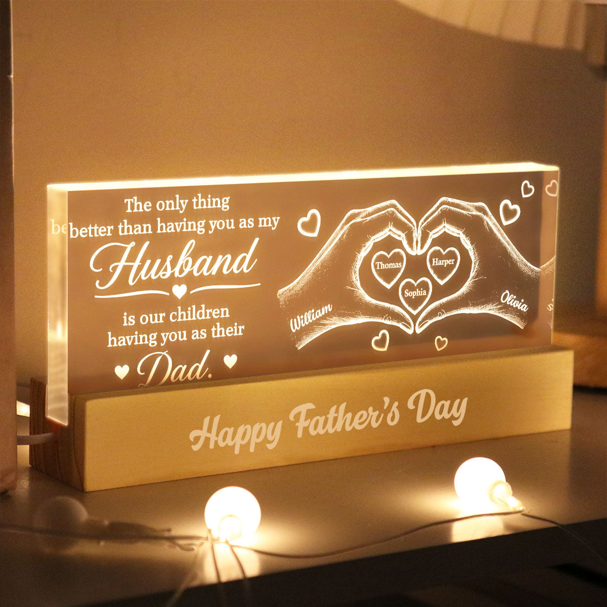 The Only Thing Having You As My Husband Hearts in Hands - Personalized Acrylic Block LED Night Light - Father's Day Gift For Husband