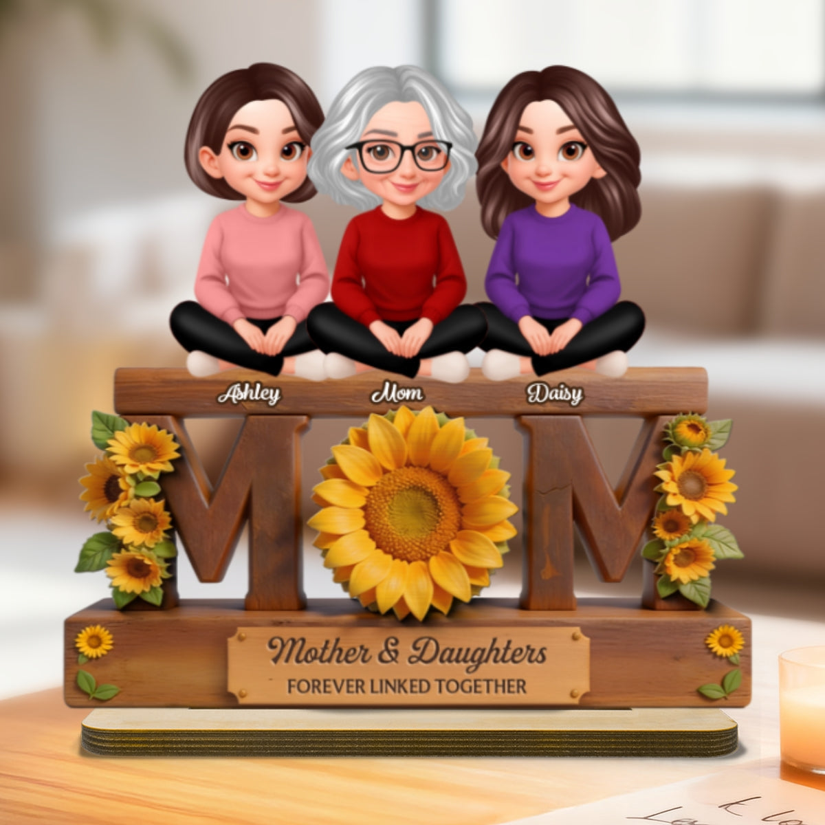 Beautiful Sunflower You Are My Sunshine MOM And Daughters Sons - Personalized 2-Layered Wooden Plaque - Gift For Mom