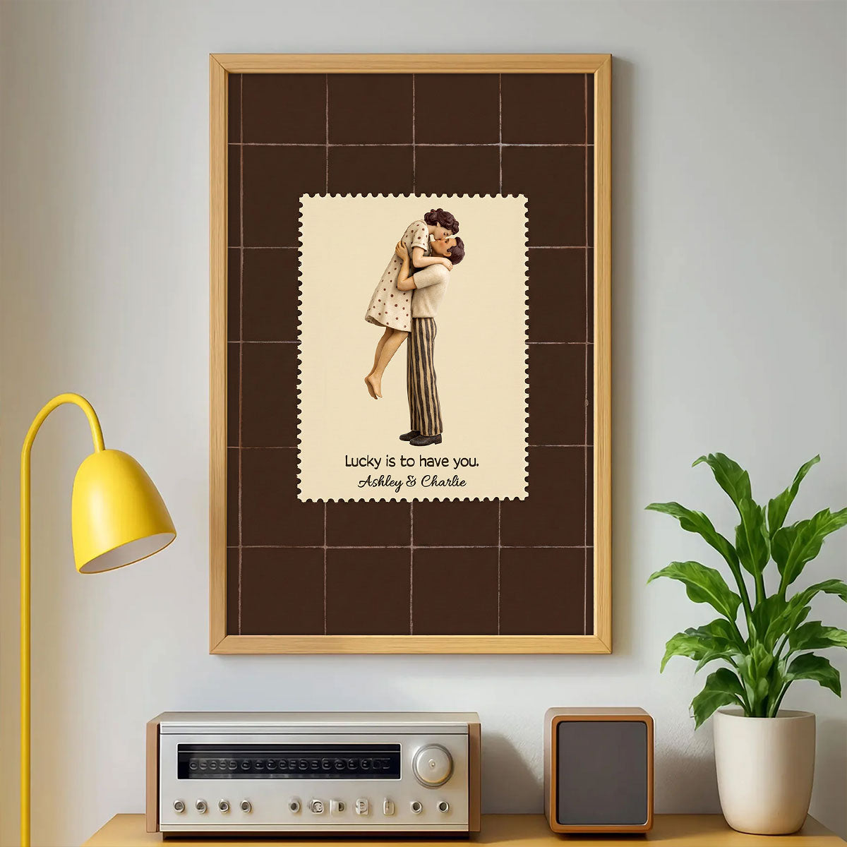 Lucky Is To Have You Mid-Century Couple - Personalized Poster - Anniversary, Valentine's Day Gift, Gift For Him, Gift For Her