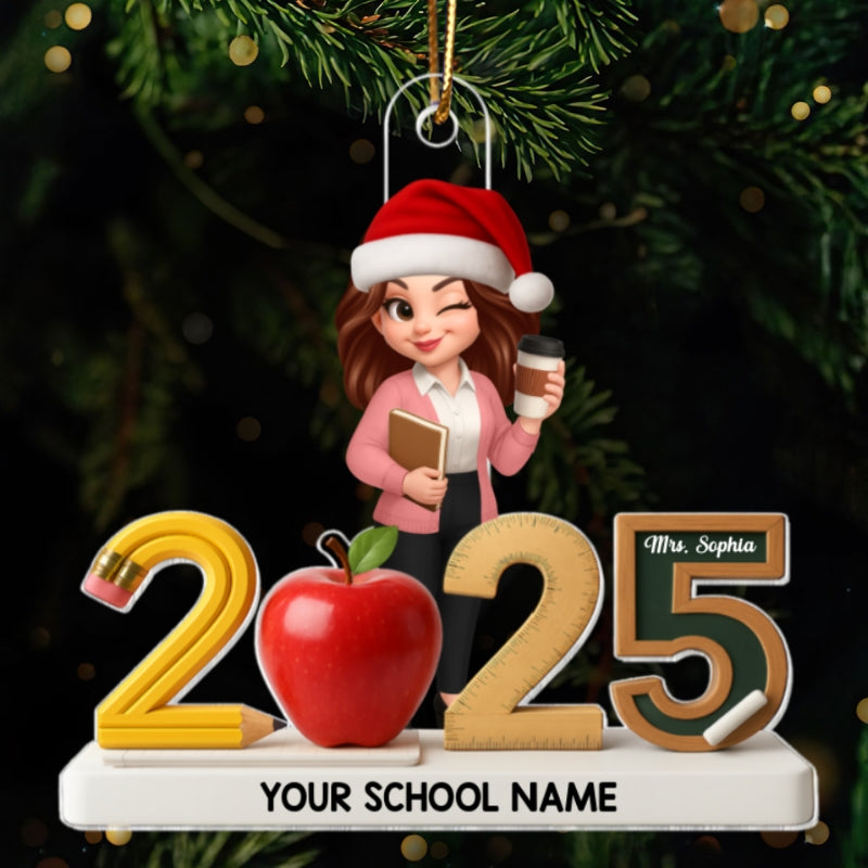 3D Effect Christmas Teacher Things - Personalized Acrylic Ornament - Gift For Teachers