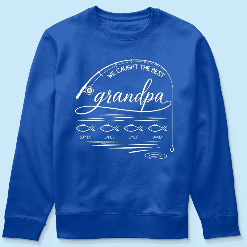 Fishing Dad Grandpa Best Catch Outline Style - Personalized Shirt