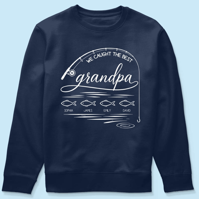 Fishing Dad Grandpa Best Catch Outline Style - Personalized Shirt