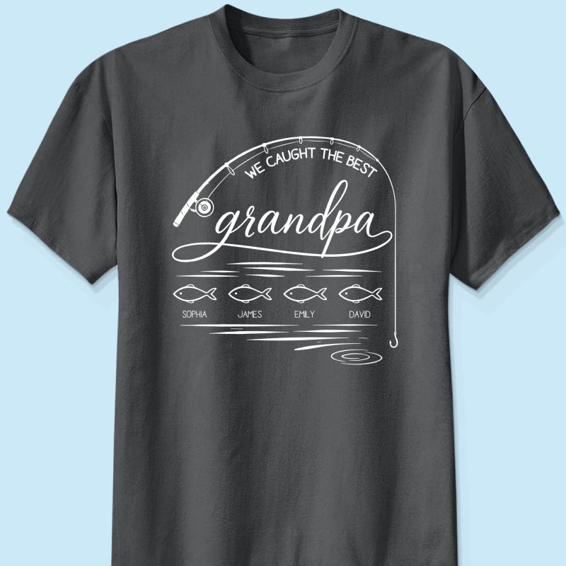 Fishing Dad Grandpa Best Catch Outline Style - Personalized Shirt