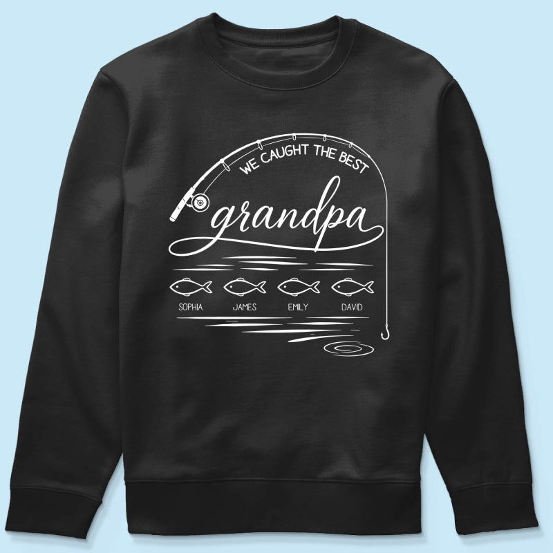 Fishing Dad Grandpa Best Catch Outline Style - Personalized Shirt