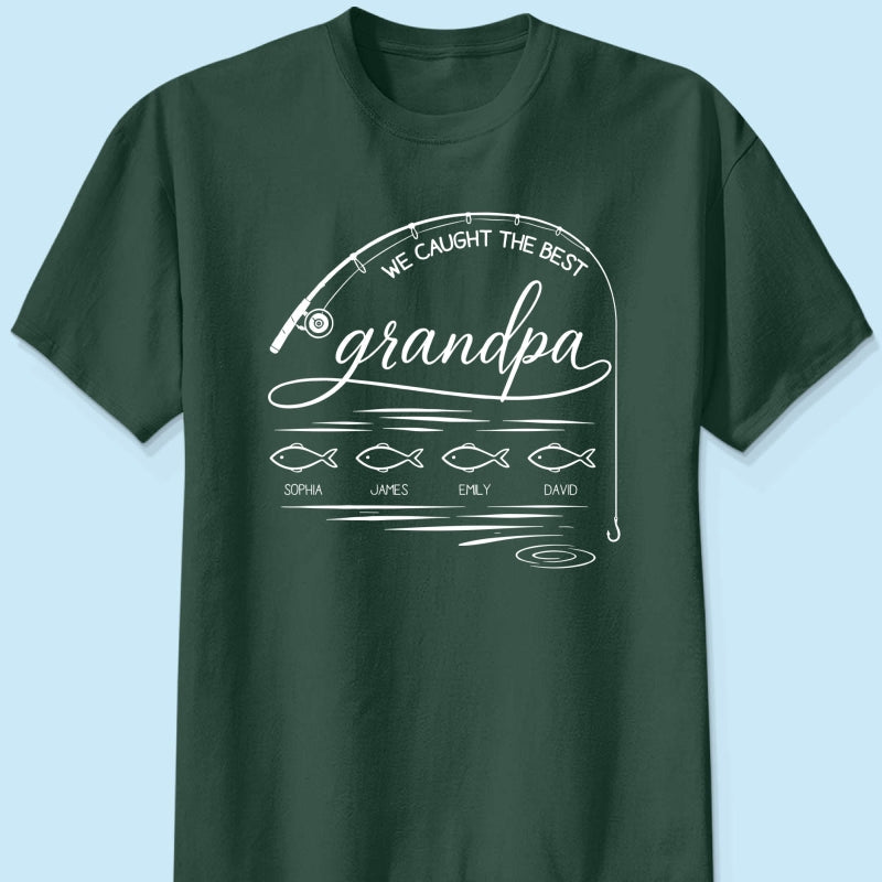 Fishing Dad Grandpa Best Catch Outline Style - Personalized Shirt