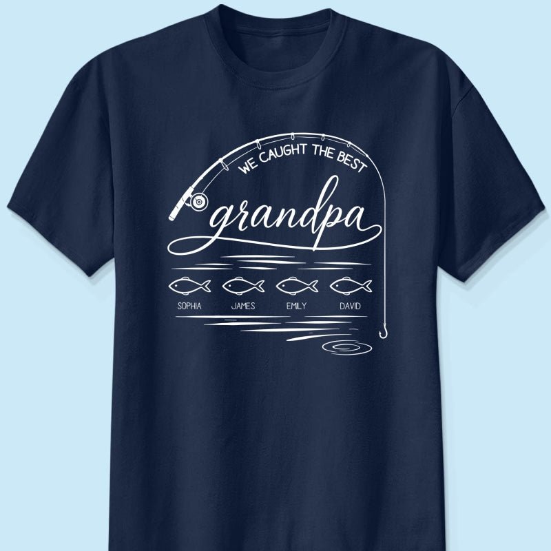 Fishing Dad Grandpa Best Catch Outline Style - Personalized Shirt