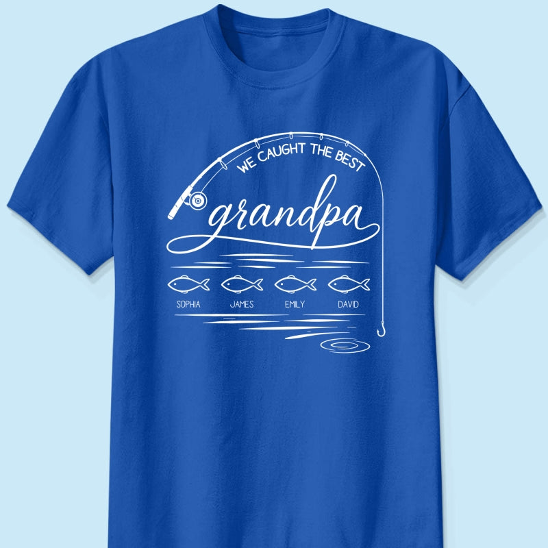 Fishing Dad Grandpa Best Catch Outline Style - Personalized Shirt