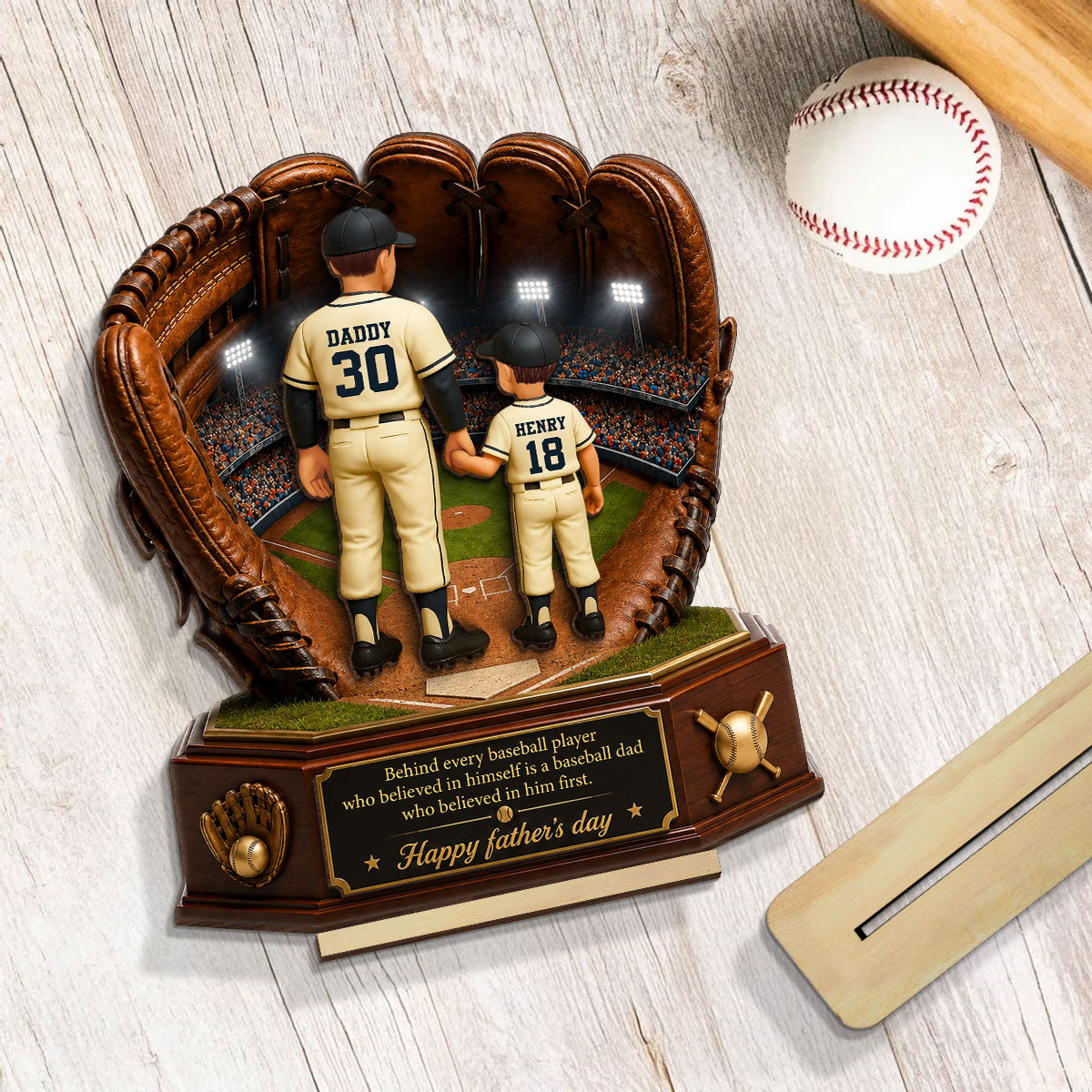 Behind Every Baseball Softball Player is a Dad - Personalized 2-Layered Wooden Plaque -  Gift for Dad, Husband
