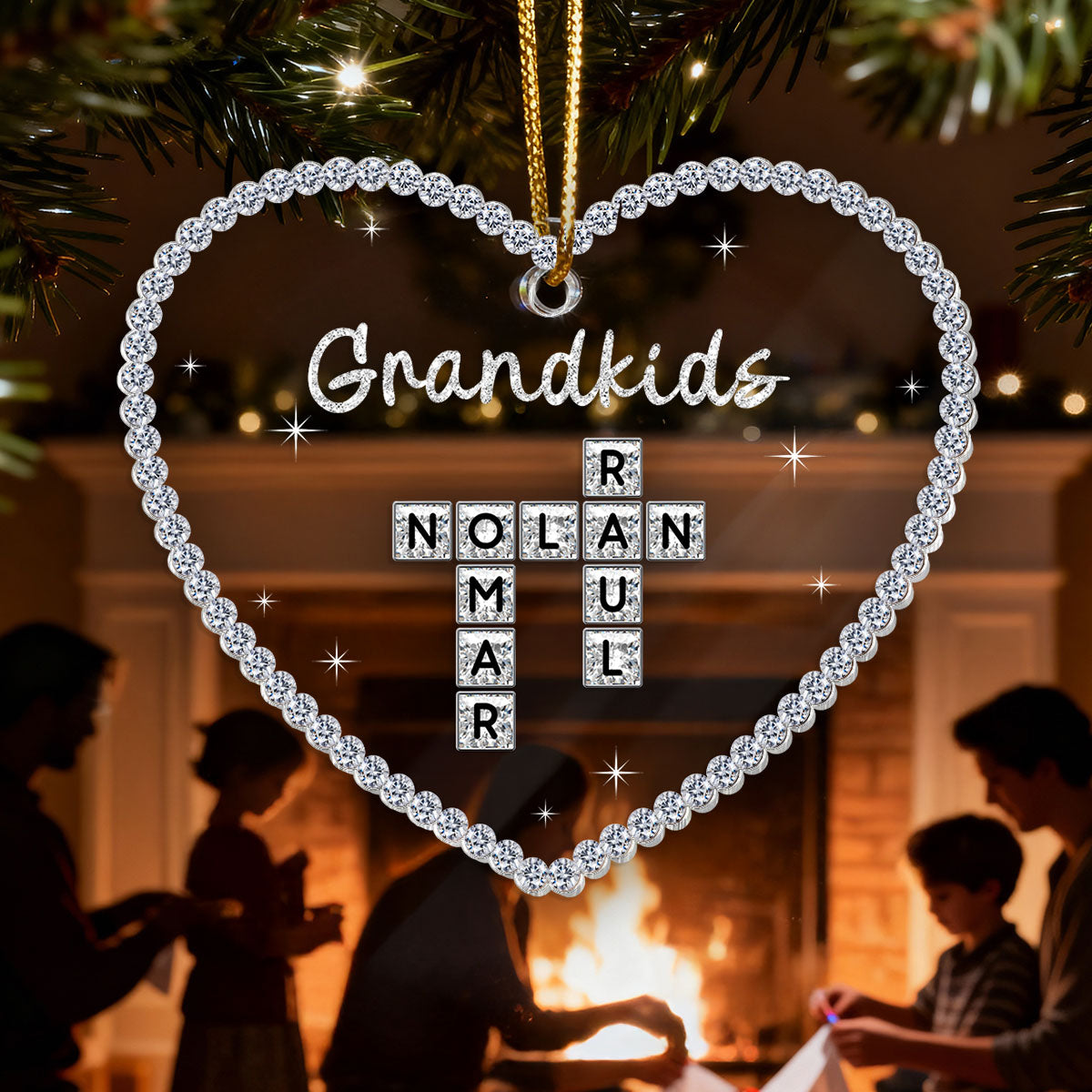 3D Shining Effect Grandkids Crossword Puzzle Art - Personalized Acrylic Ornament - Christmas Gift For Grandma, Grandkids