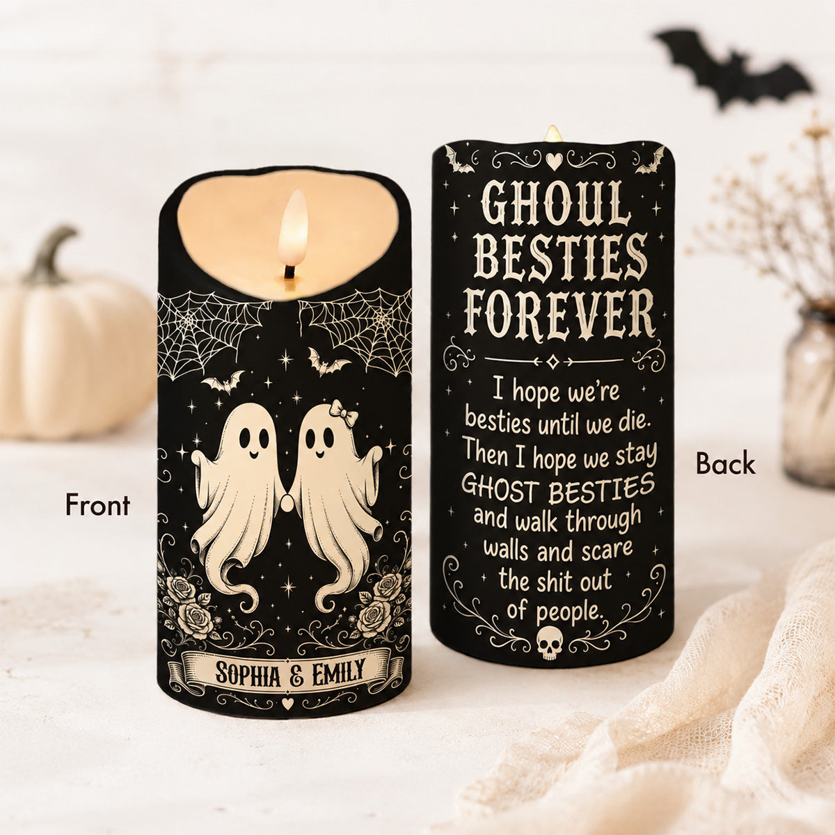 Ghoul Besties Forever Until We Die - Personalized LED Candle - Funny Work Bestie Gift, Halloween Keepsake For Best Friends