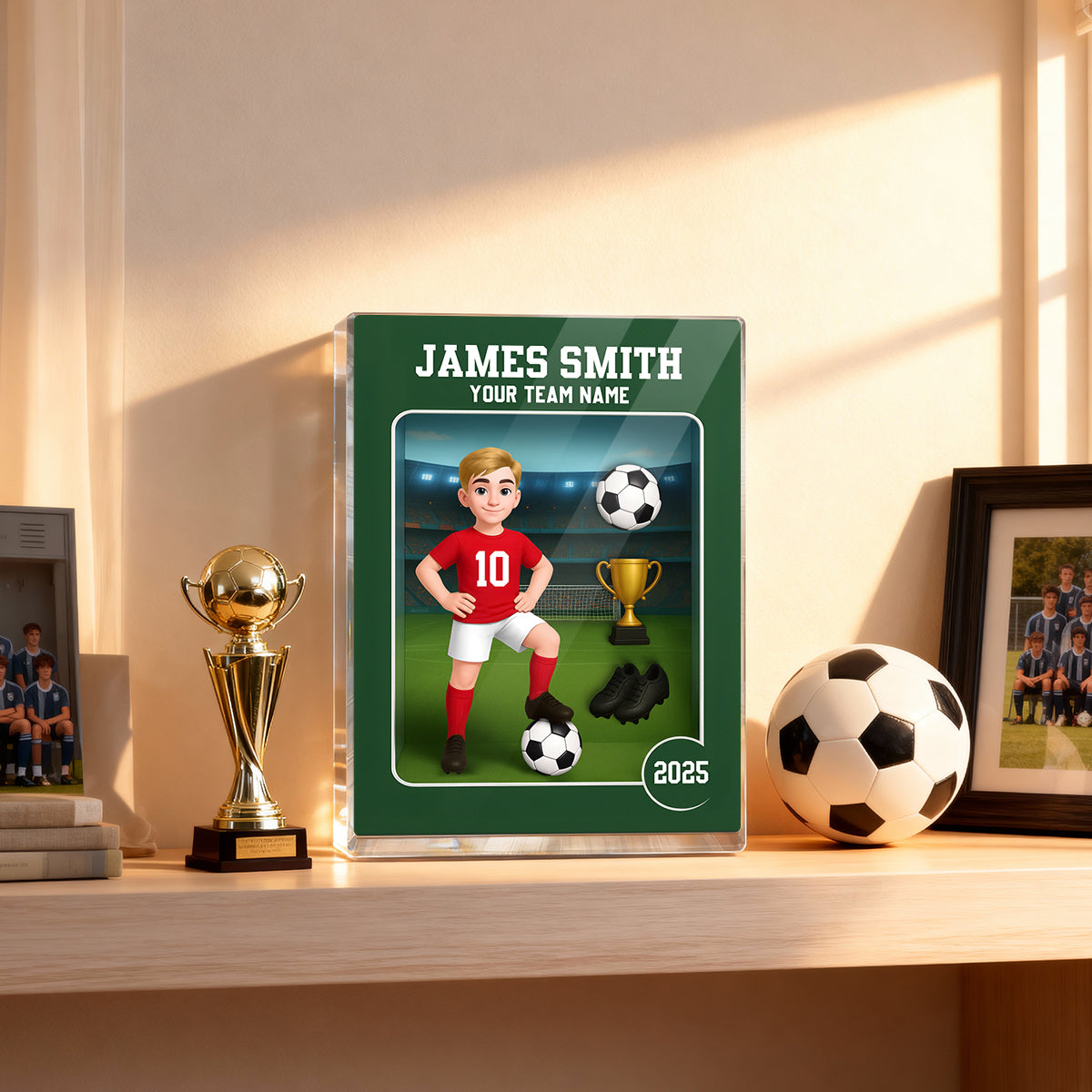 Soccer Player Toy Box Action Figure 3D Effect - Personalized Acrylic Block