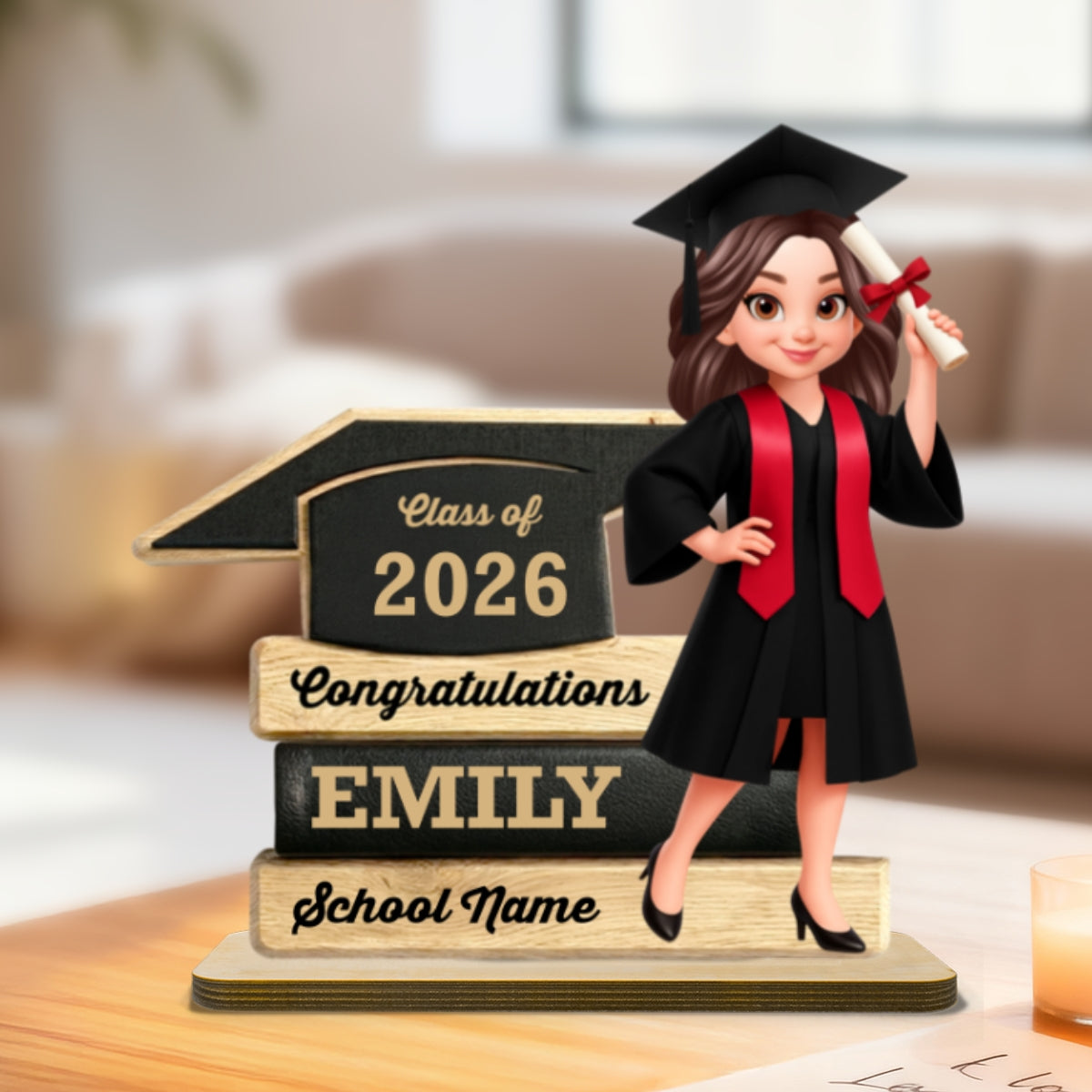 Congratulations Class Of 2026 2027 Senior 2D Flat - Personalized 2-Layered Wooden Plaque - Graduation Gift For Graduates, Daughter, Son