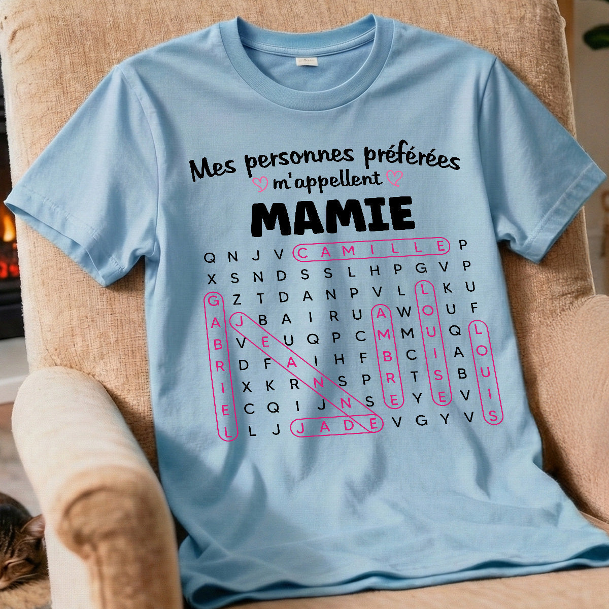 T-shirt Personnalisé Mots Fléchés - Mes personnes préférées m'appellent Mamie - Cadeau pour Grand-Mère