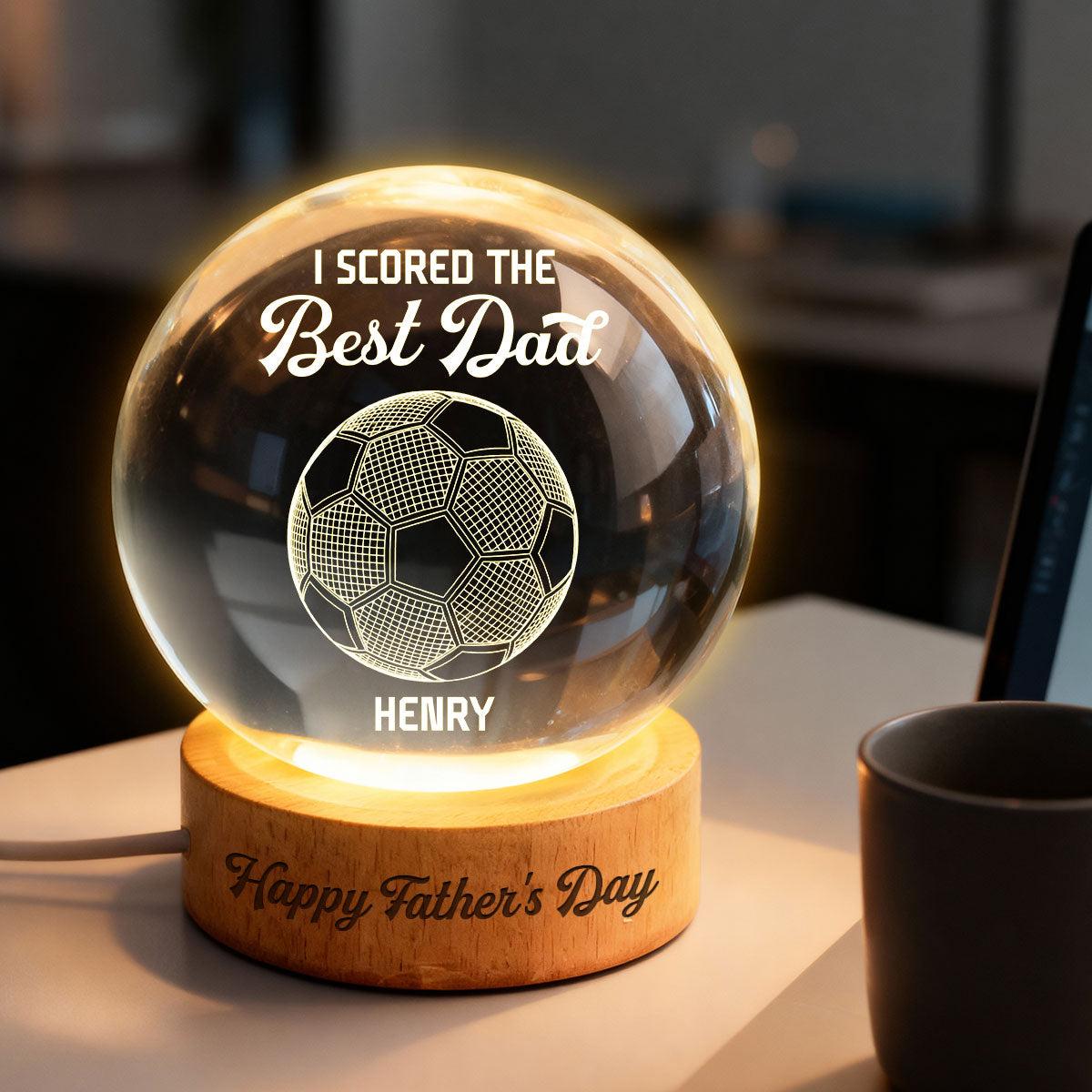 Soccer We Scored The Best Dad Illusion - Personalized Crystal Ball LED Night Light -  Gift For Dad