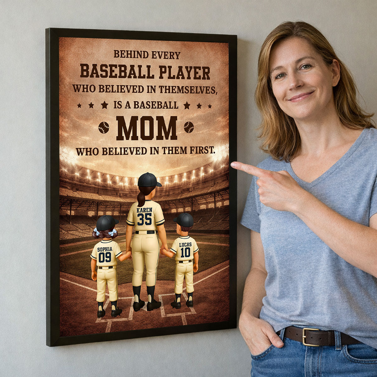 Behind Every Baseball Player is a Baseball Mom - Personalized Poster - Sentimental Mother's Day Gift for Mom, Wife