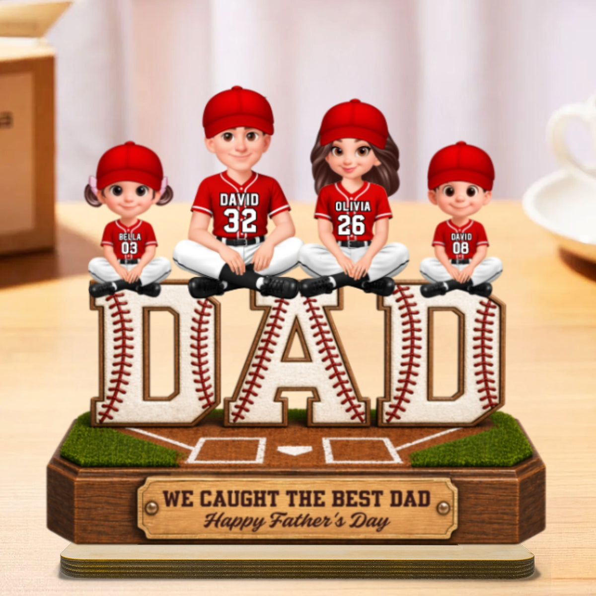 Baseball DAD We Caught The Best Dad - Personalized 2-Layered Wooden Plaque -  Gift For Dad