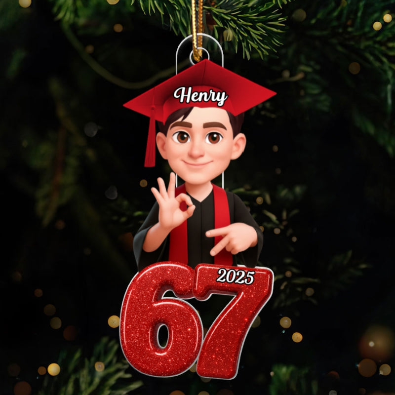 Glitter Pattern Senior Custom Six Seven 67 - Personalized Acrylic Ornament - Teen Slang Funny Tree Decor, Funny Teen Grandkid Gift