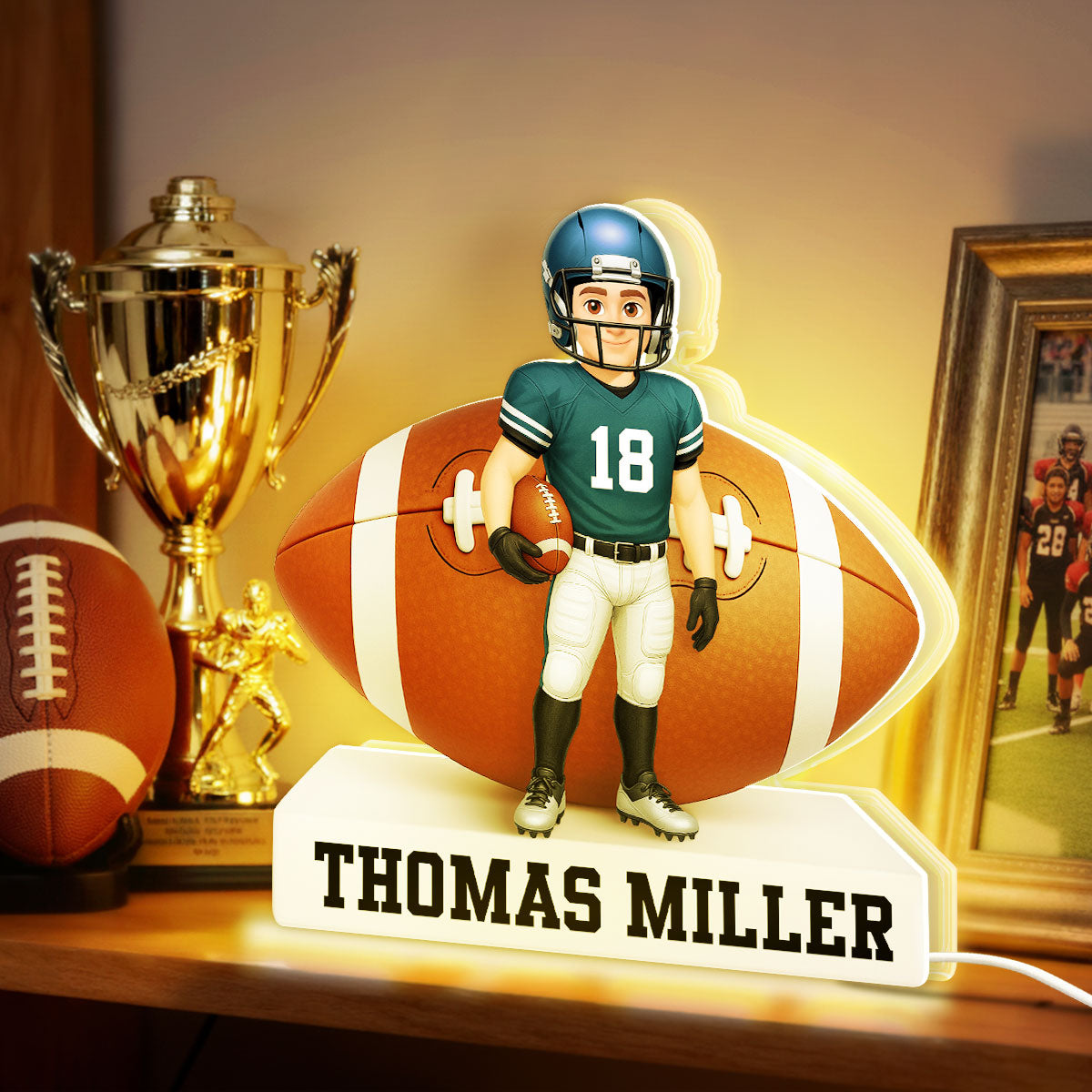 Football Boy 3D Effect - Personalized Light Box - Christmas Gift for Teen Boy Girl Daughter Son