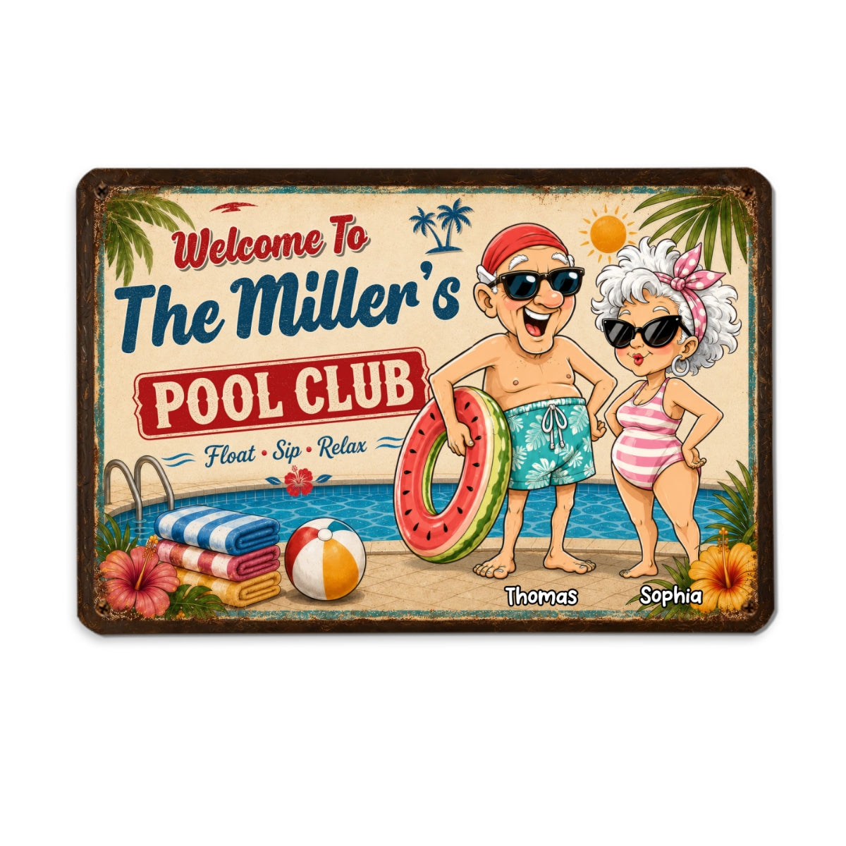 Welcome To Our Pool Club - Personalized Pool Metal Sign - Poolside Paradise Decor For Grandparents, Couple