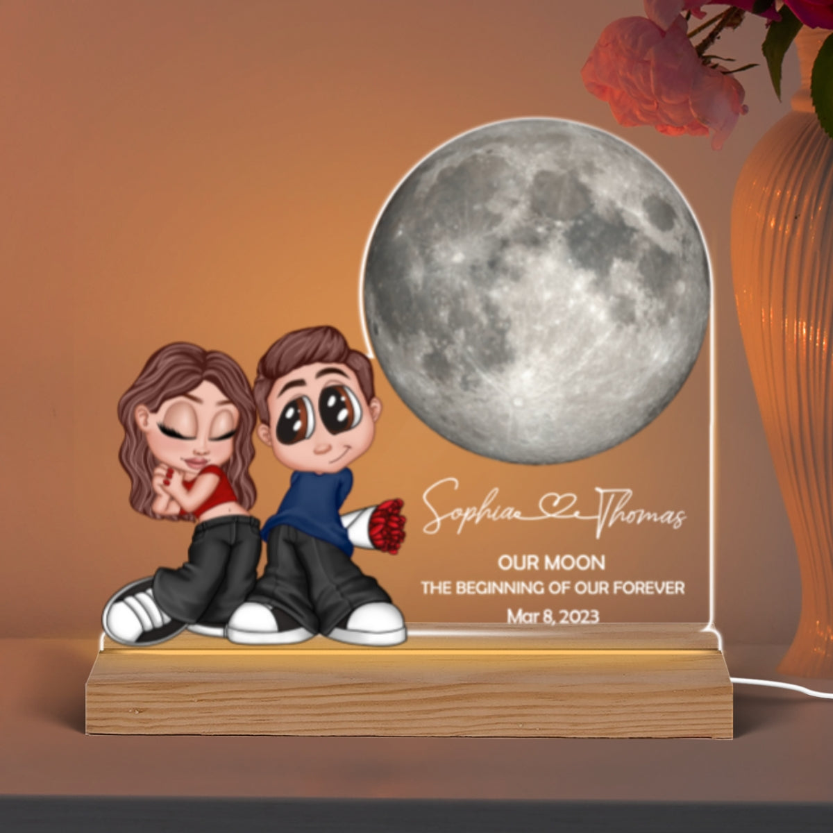 Y2K Couple Our Moon Custom Moon Phase - Personalized Acrylic Plaque LED Night Light
