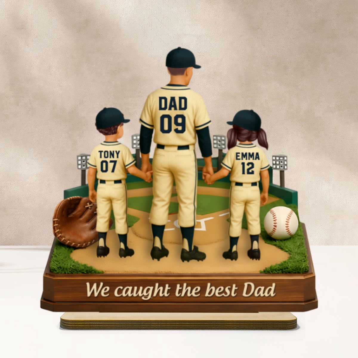 We Caught The Best Dad Baseball - Personalized 2-Layered Wooden Plaque - Heartfelt Gift For Dad, Grandpa
